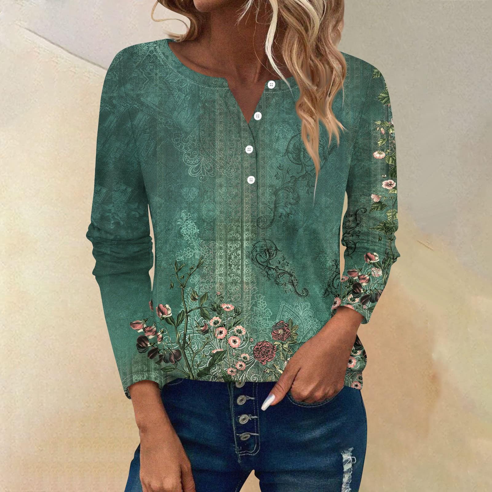 

Женские футболки с длинным рукавом и пуговицами, повседневные туники с V-образным вырезом, женские повседневные топы XXXL зелёный