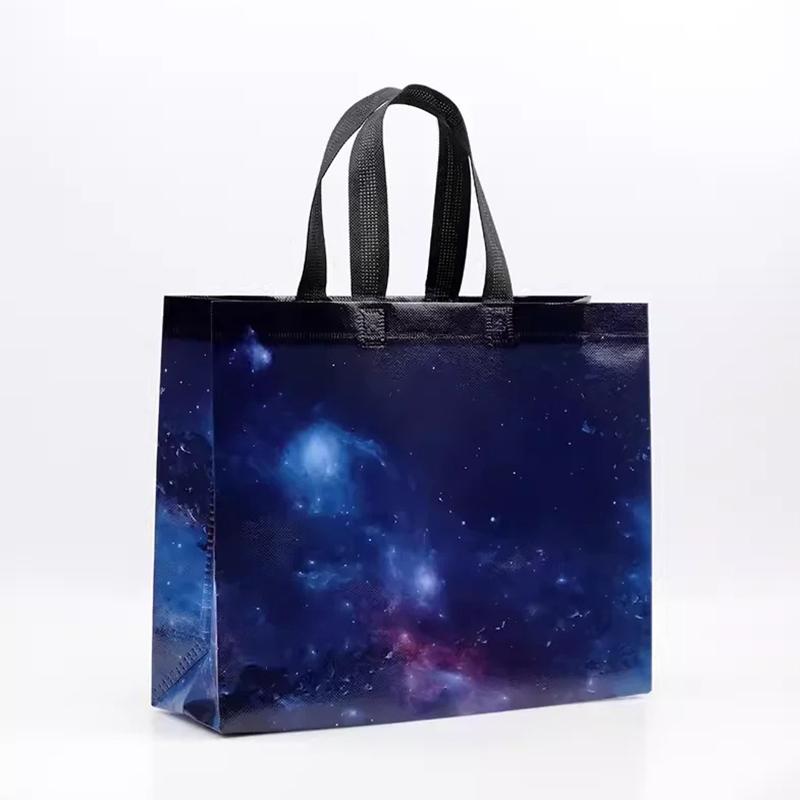 10PCS Rose Printing Packaging Shopping Bag Handle Waterproof Non Woven Fabric Gift Bags Black Clothing Store HandBag
