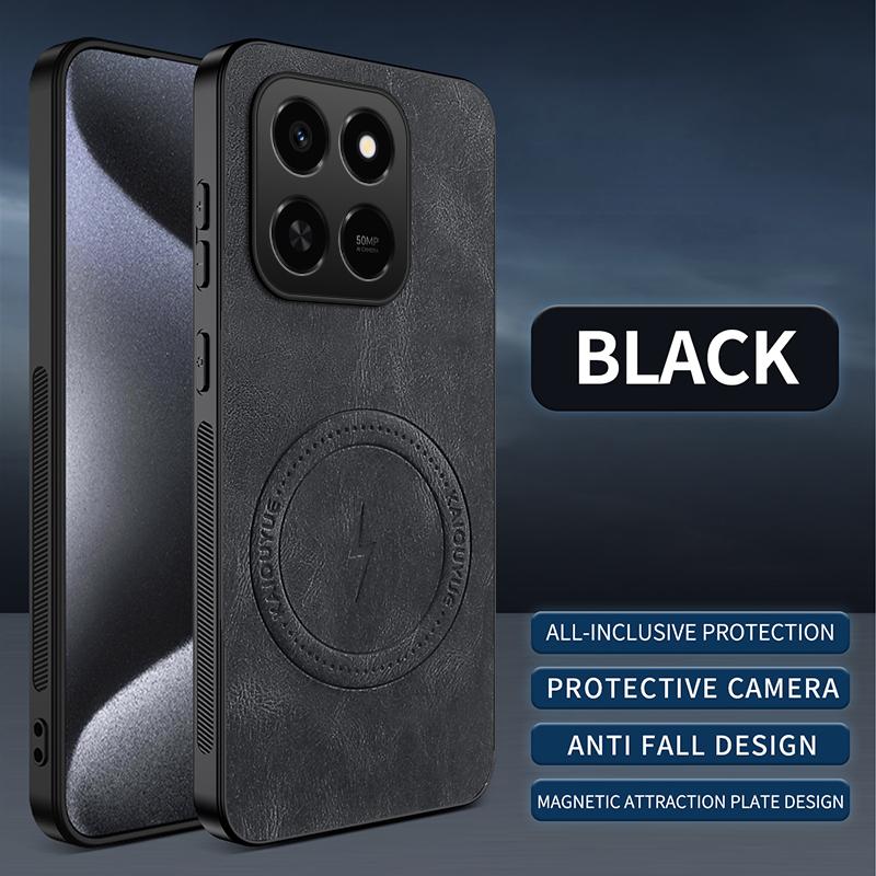 

Магнитный чехол для Honor 400 Смарт-чехол для Honor X7d 4G X7 D 5G MagSafe Текстурированная кожа наппа ПУ Силиконовая кожа Задняя крышка Бампер For Honor X7D 4G чёрный