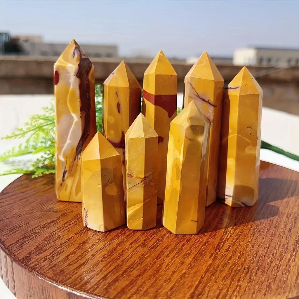 Natural White Crystal Pillar with Yolk Stone – Polished Hexagonal Rough Stone