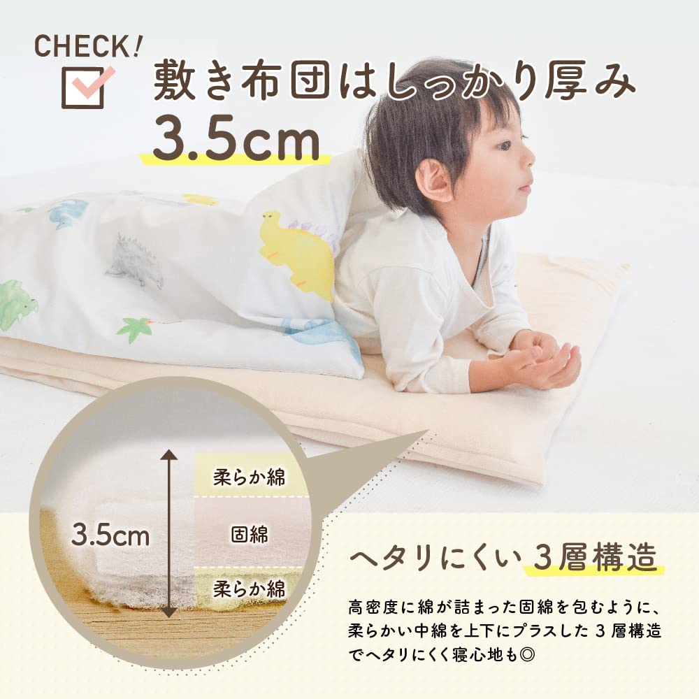 (Keratta) Fully Washable Nap Blanket Set for Daycare, 6-Piece Set, Includes Large Name Stickers and Water-Repellent Bag (Dinosaur)