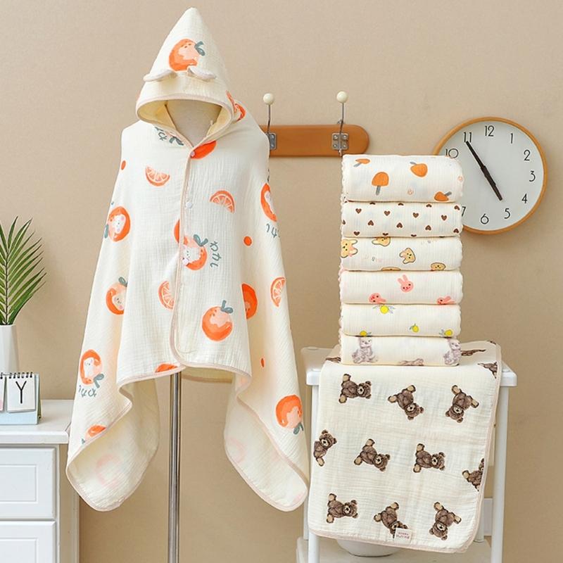 Infant Hooded Towel Gauze-Cotton Breathable Bathrobe Print Summer Sun-proof Cloak Bath Towel Gender Neutral Soft Towel