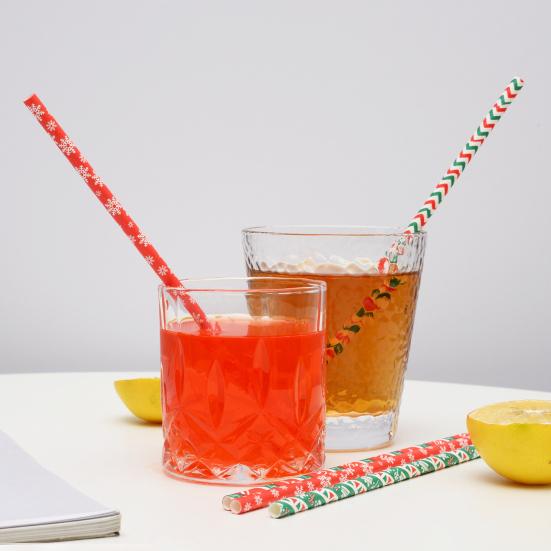 100 Pcs Paper Straws Diversed Food Grade Degradable Christmas Style Disposable Table