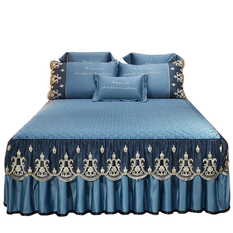 Fashion Lace Bed Skirt Home Decor Bedding Set Luxury Machine Washable Non Slip Embroidery Bedspreads for Queen/King Size Bed