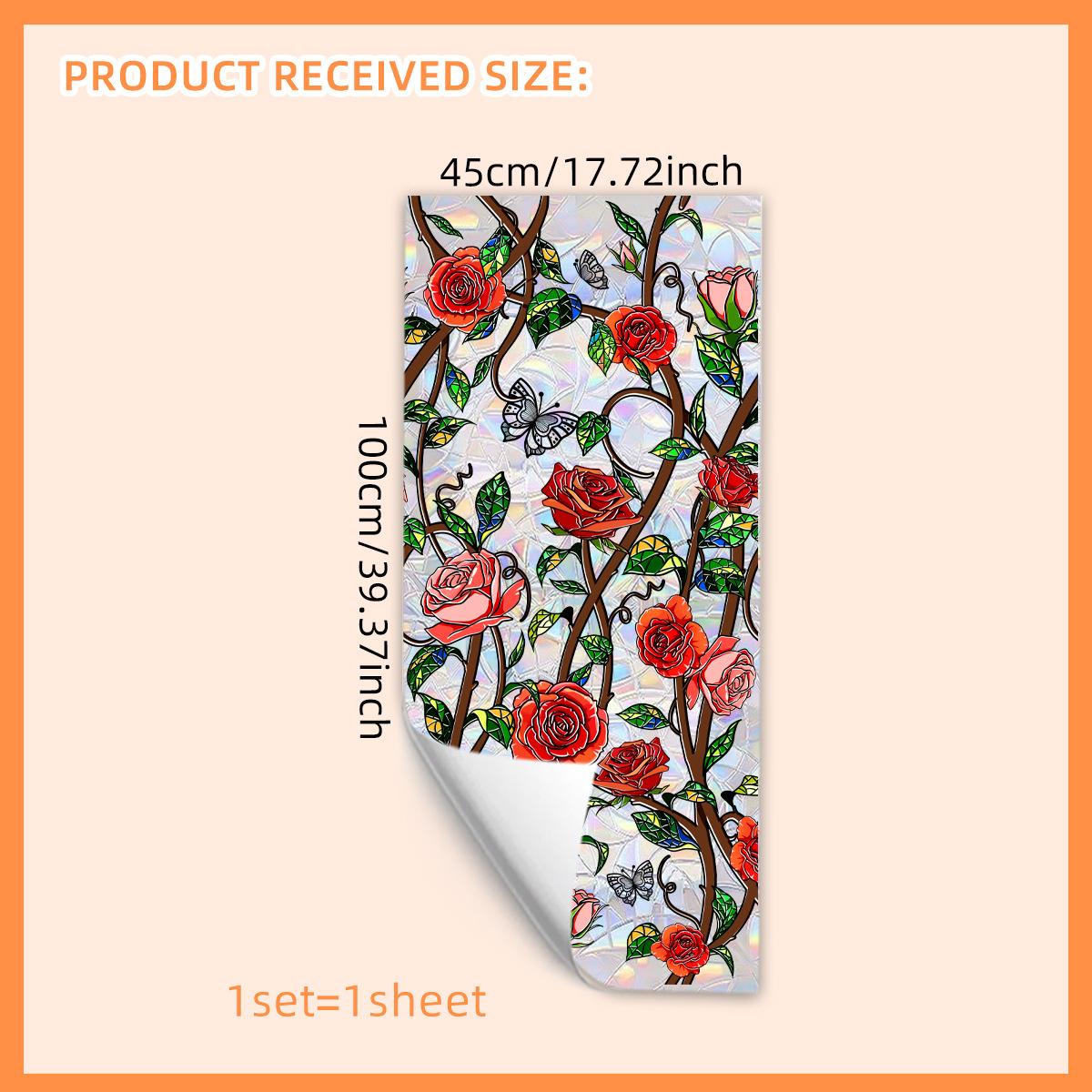 

Xc2017-Kq Красочный Солнечный Свет Роза Лиана Ретро Наклейка на Окно Двусторонняя Печать Визуальная Статическая Наклейка на Окно ПВХ