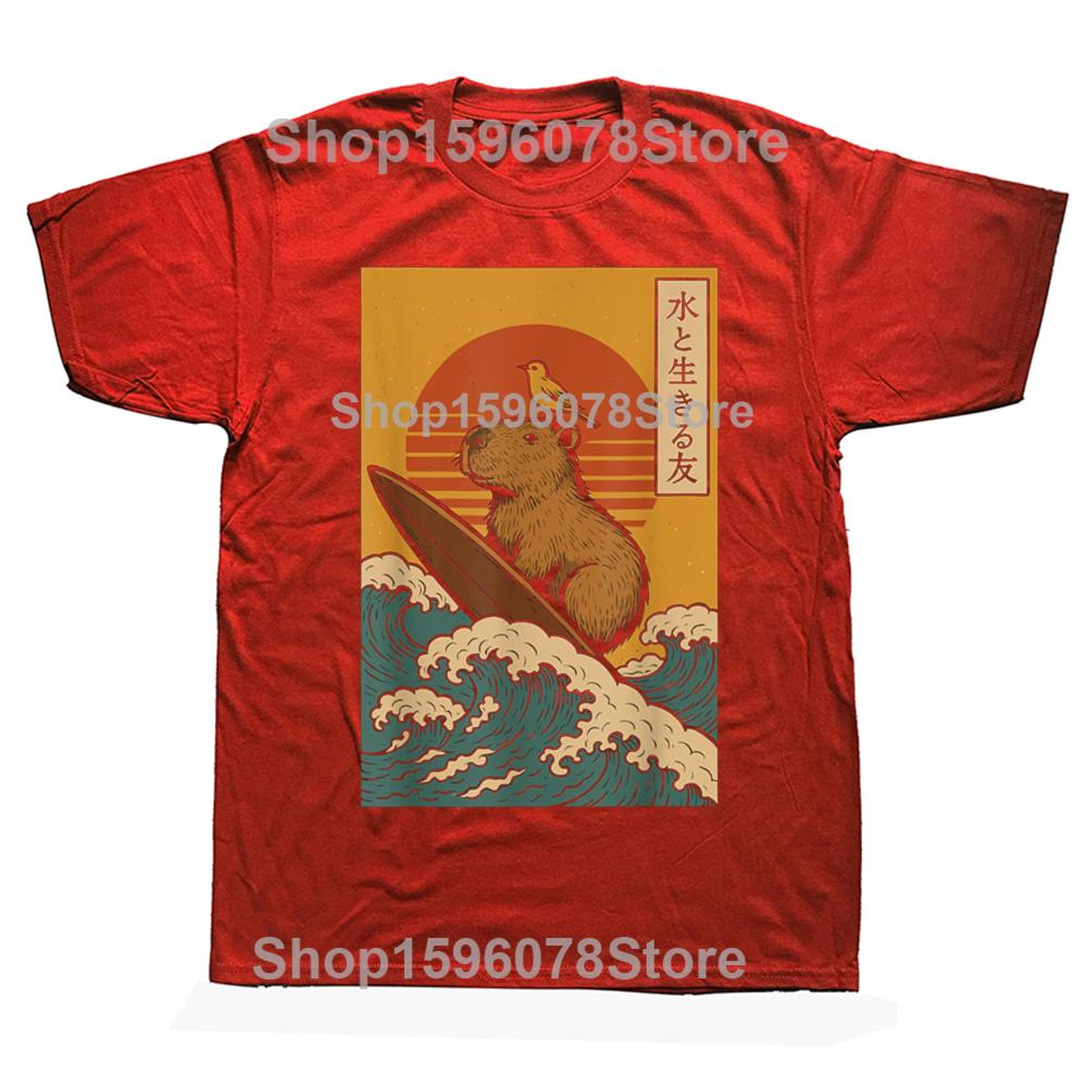 Funny Kawaii Capybara Eating Ramen Noodles Anime Japanese Graphic Tshirts Men Casual Tshirt 100 Cotton Loose Oversized T Shirt S