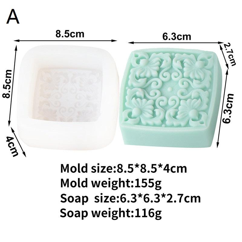 3D Circular Flower Soap Silicone Mold Classic Patterns Round Square Flower Soap Candle Resin Making Tool Diy Handmade Gift