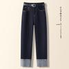 Dark Blue High-Waist Slimming Straight-Leg Cropped Jeans for Women - Spring 2025
