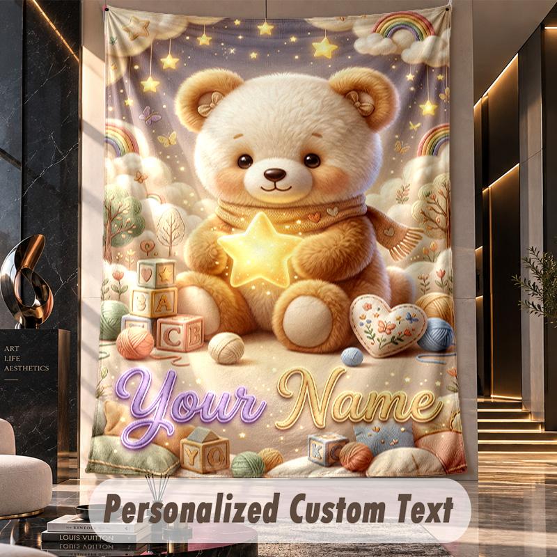 Teddy Bear (135) Theme Custom Tapestry Personalized Custom Name Text Wall Hanging Tapestry Home Decor Background Cloth