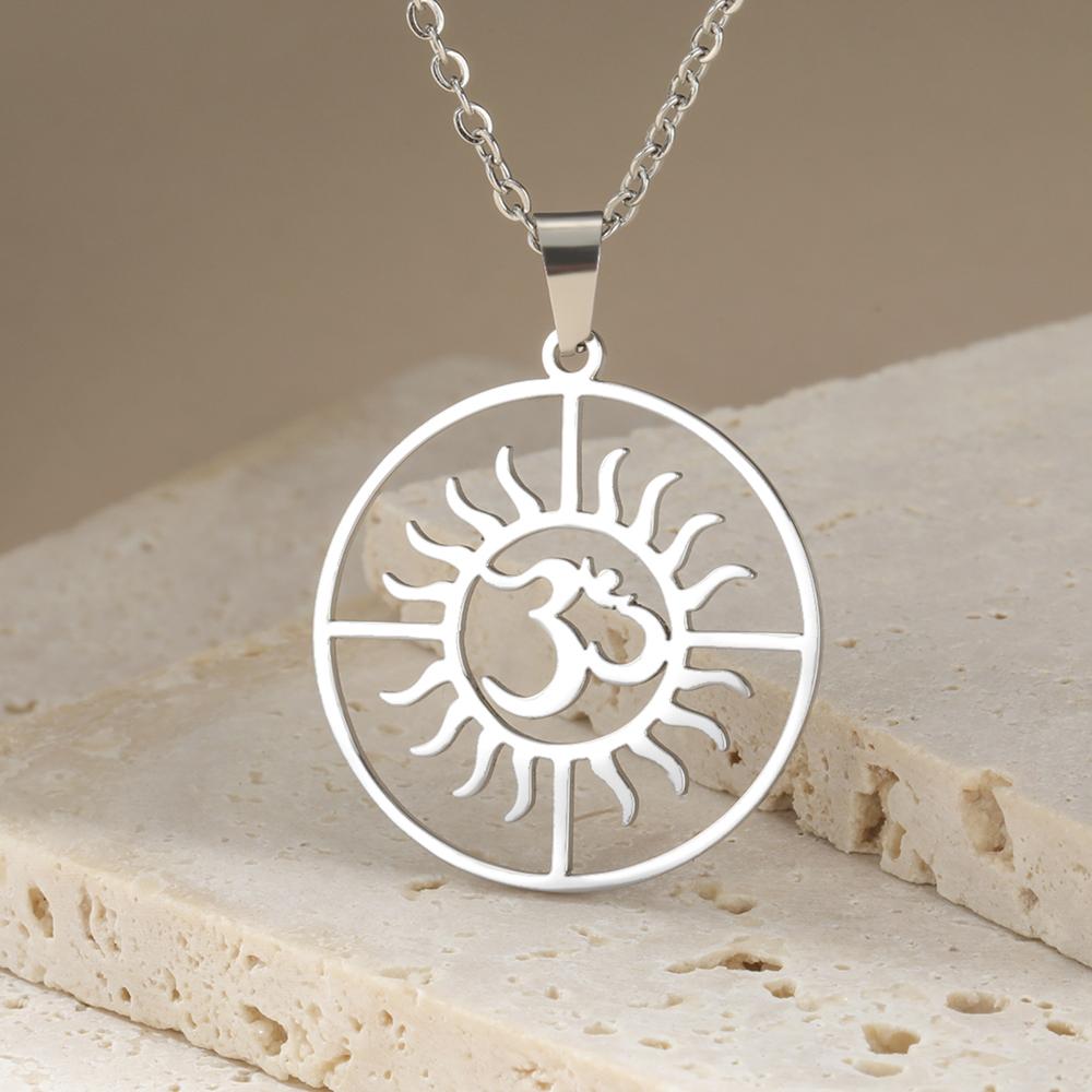 Dawapara Lotus Flower Mandala OM AUM Symbol Necklace Buddhist Chakra Yoga Jewelry Spiritual Amulet Stainless Steel