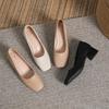 2023 Retro Soft Leather Square Toe Medium High Heel Women's Shoes