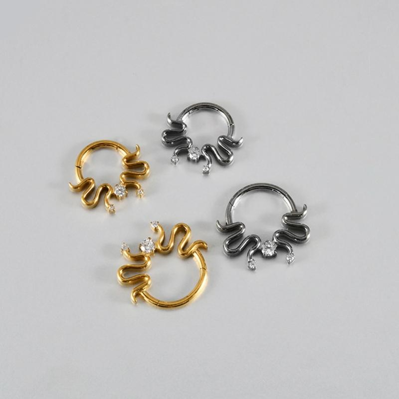 Pack of 2 Unique Geometric Shape Nose Rings Body Piercing Jewelry Seamless Design Metal Texture Polished Finish