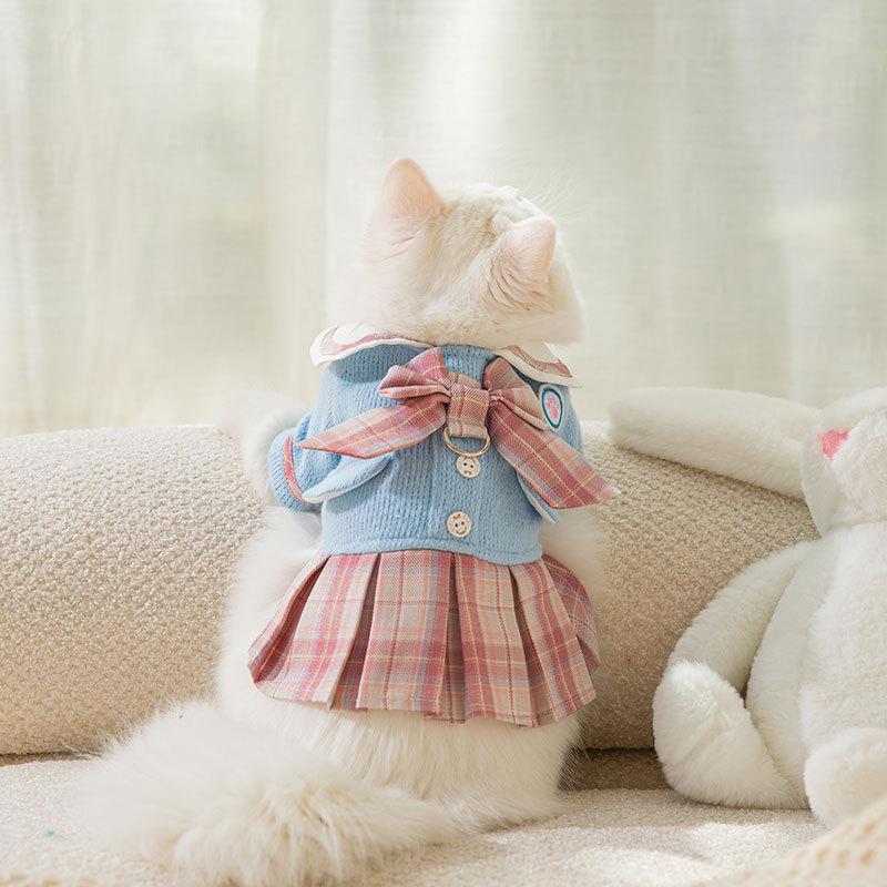 Cat Clothes College Wind Winter Fleece Warm Puppy Kitten Autumn Winter Puppy Dog Teddy Pet Clothing