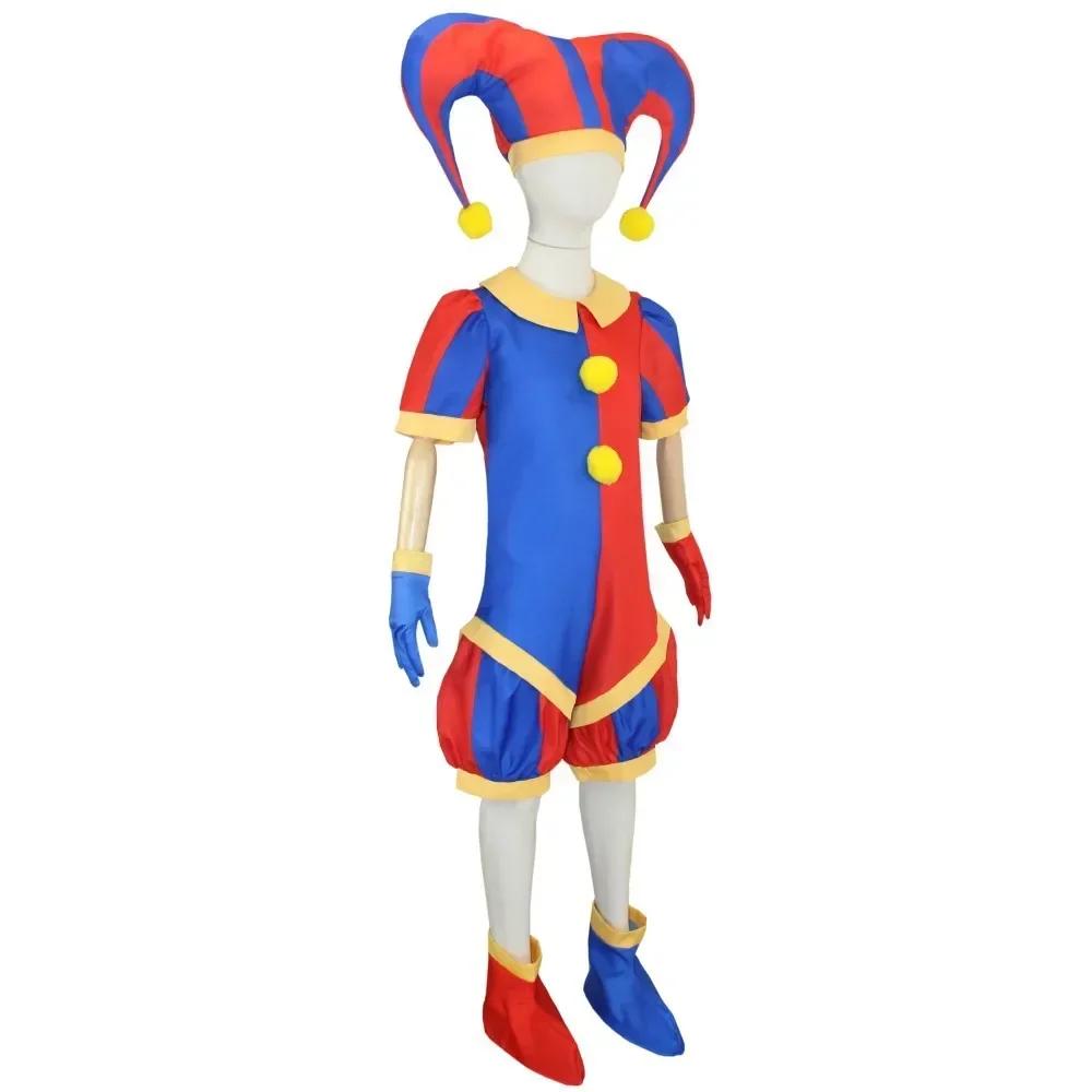 Magický virtuální cirkus Postava Pomni Cosplay Kostým Kompletní sada overalu S kloboukem Kryty na boty Rukavice Pro Halloweenské téma
