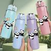 1PC Playful Panda Bamboo Animal Cartoon Print 750ml Color Plastic Sports Water Bottle Leakproof Flip Straw Lid Suitable for Sports Office Home Use