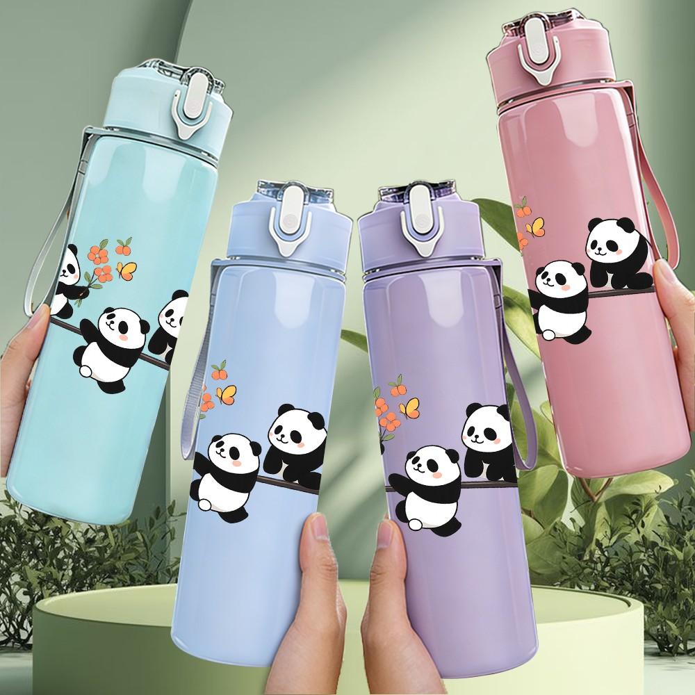 1PC Playful Panda Bamboo Animal Cartoon Print 750ml Color Plastic Sports Water Bottle Leakproof Flip Straw Lid Suitable for Sports Office Home Use