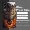 Golden Black Tiger Stripe Flame Print Tempered Glass Phone Case for OnePlus 13R 12 11 10 9 Nord CE4 3 2 Lite ACE2 ACE3 Pro Cover