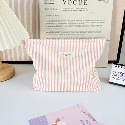 Portable Large Capacity Ruffled Striped Toiletry Bag, Travel Makeup Pouch for Women, Skincare Storage Liner & Cosmetic Organizer