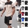 Herren Color Block Freizeit Rundhals Kurzarm T-Shirt Cargoshorts Zweiteiliges Set