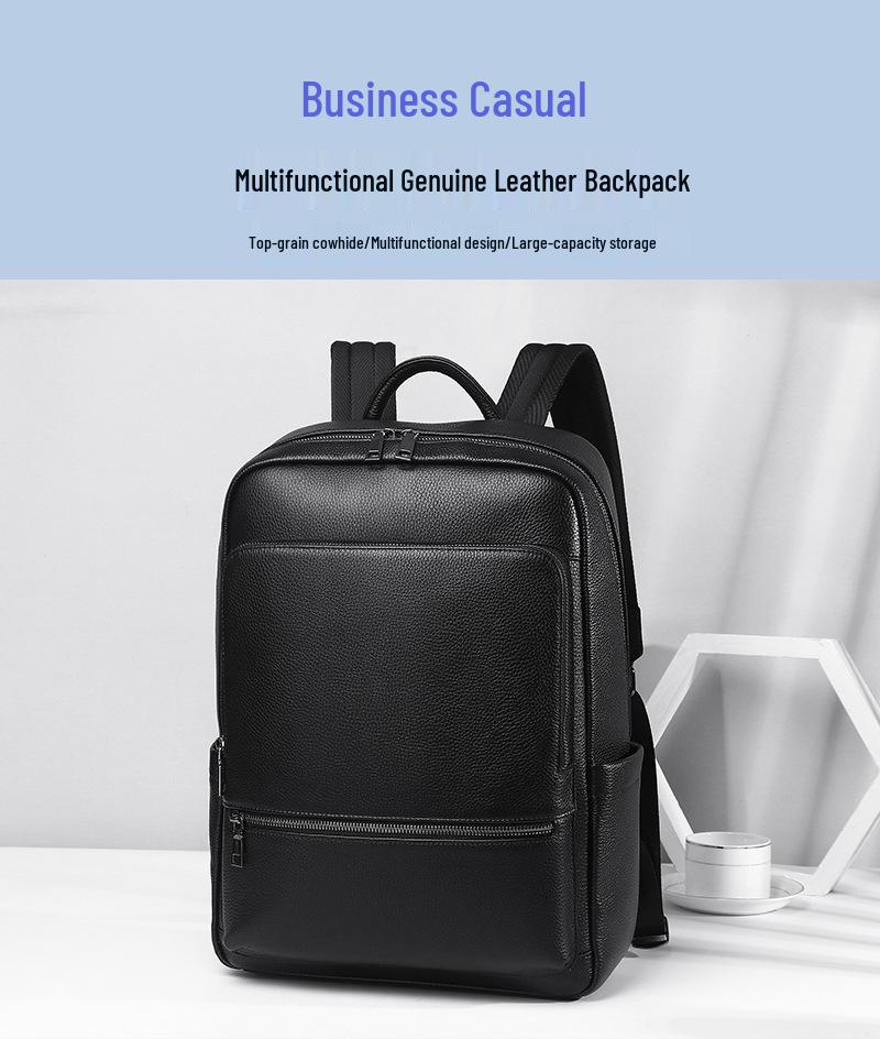 Large Capacity Men's Cowhide Leather Backpack - Casual and Business Travel Shoulder Bag In Fashionable Style