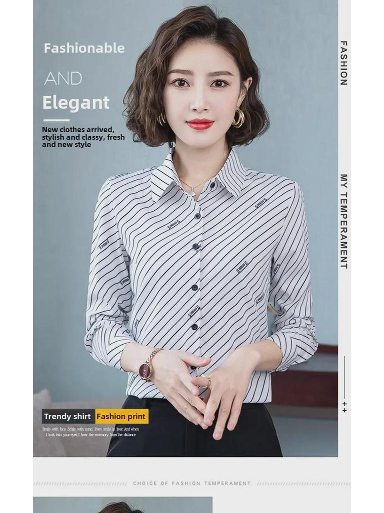 Women's Striped Chiffon Long Sleeve Shirt - Stylish Spring/Autumn Design 2021