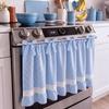 Cotton Blend Gingham Oven Curtain With Ruffled Lace Trim Farmhouse Kitchen Decor 75x55cm