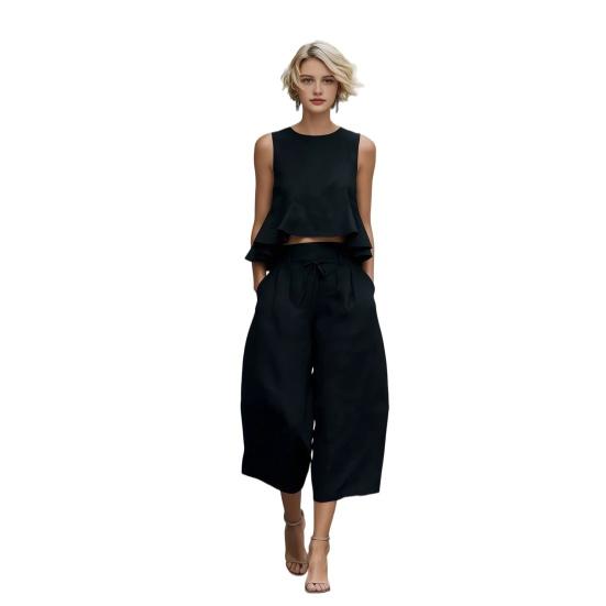 2 Piece Sets for Women Sleeveless Crew Neck Ruffle Tank Top