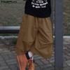 INCERUN Men Drawstring Elastic Waist Ruffled Casual Vintage Cargo Capri Pants with Pockets