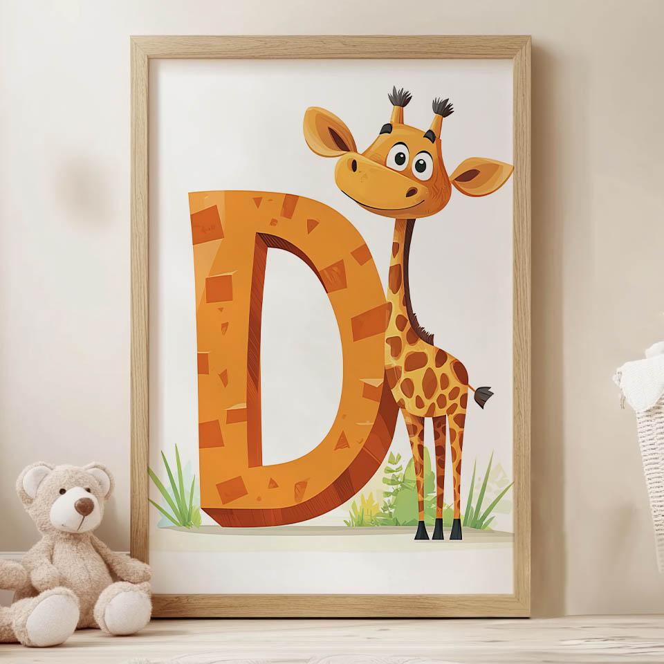 Plakat Żyrafa Z Literą D Plakat Żyrafa Z Literą D, 50X70 Cm, Bez Ramy, Płótno Premium Na Blejtramie