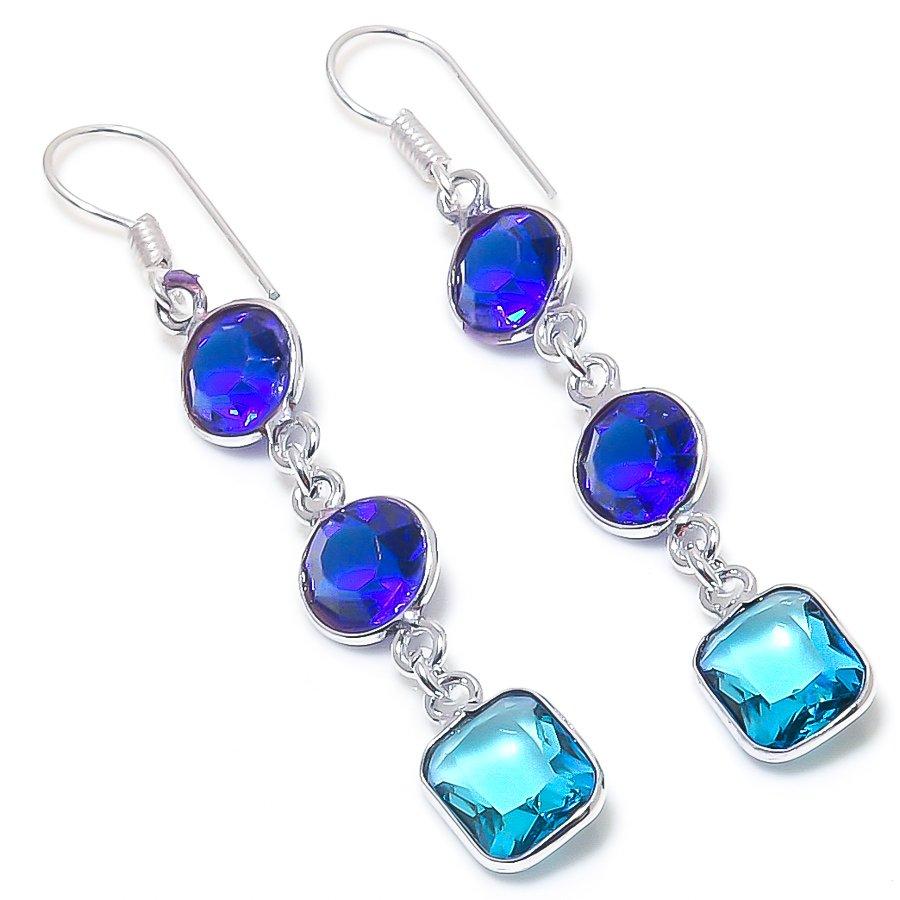 

Natural Blue Topaz, Blue Topaz Gemstone 925 Sterling Silver Earring 2.40 L3c34