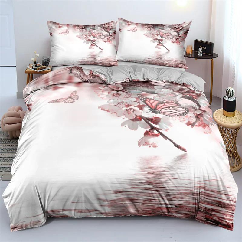 3D design Květinové soupravy povlaků na přikrývku King Queen Twin size květinový potisk Sada povlečení Ložnice Tmavě zlaté květy pro dívky Ženy
