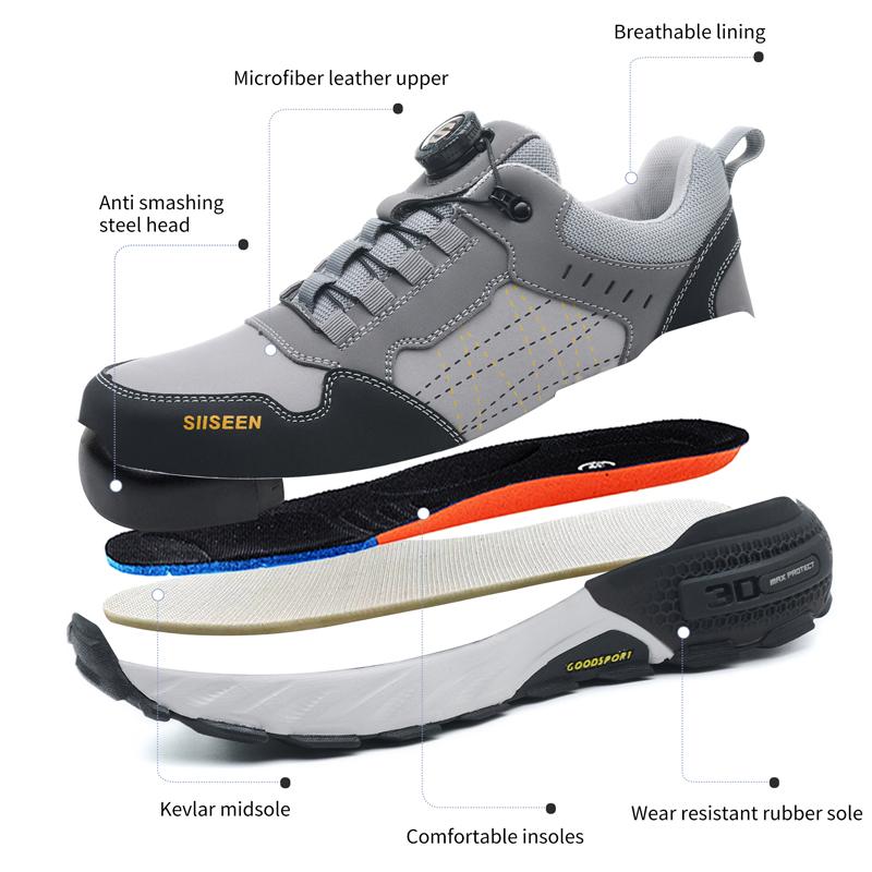 High-quality Work Safety Shoes for Men Rotating Button Work Sneakers Anti-smash Anti Puncture Indestructible Shoes Work Boots