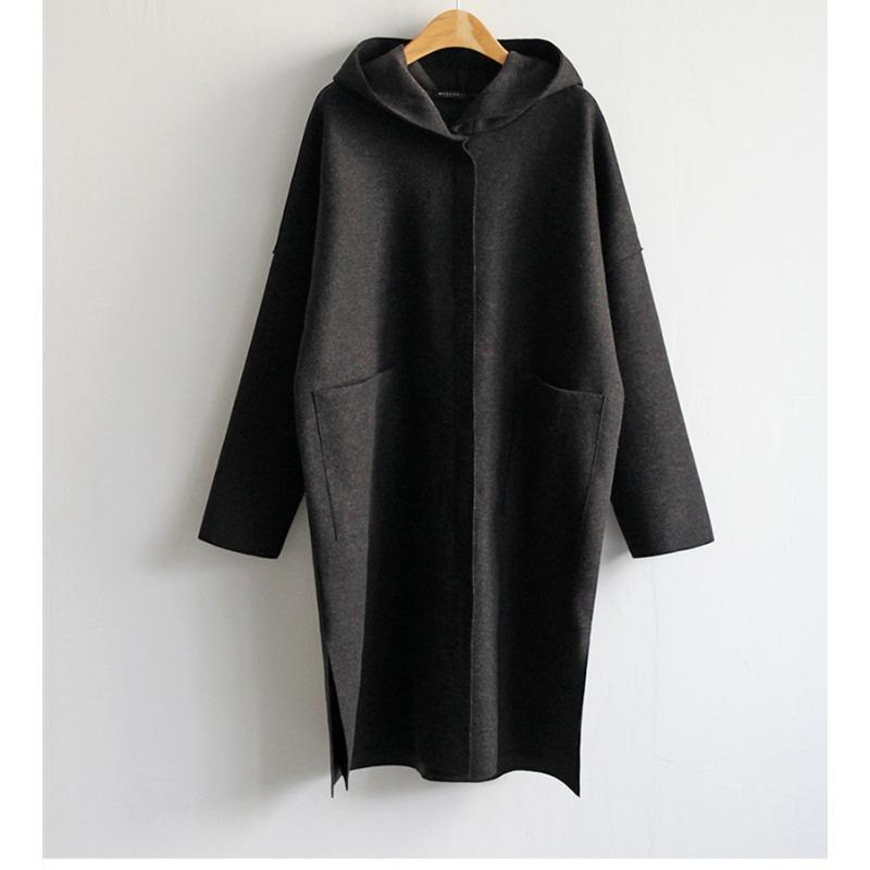 Spring and Autumn new loose woolen women's coat hooded large size coat wish
