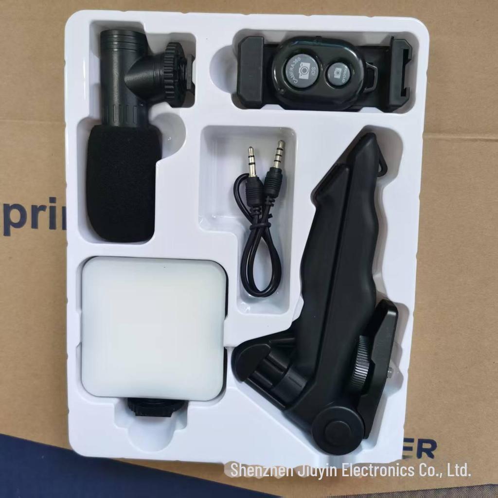 AY49 Mini Pocket Fill Light & Selfie Stand with LED Flash and Microphone Set