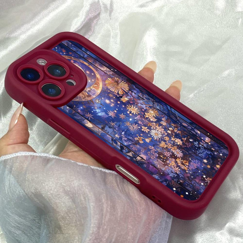 JT249 Floral Moon Art Print for iPhone 17 16 15 14 13 Pro Max Samsung S26 S25 Ultra A17 A16 A07 A56 A36 A15 Xiaomi 15T Redmi 15c Note 14 13 Soft Case