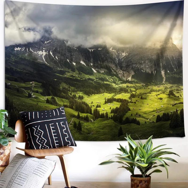 

Узор Mountaintop Prairie Village, подвесная ткань, украшение для стен дома, гобелен, спальня, гостиная, гобелен 100x75cm