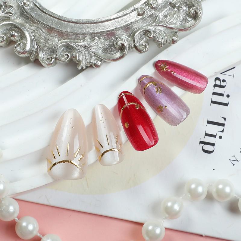 30-Piece Premium Gold Cat Eye Press-On Nails: Mixed Colors, High-End Salon Quality.