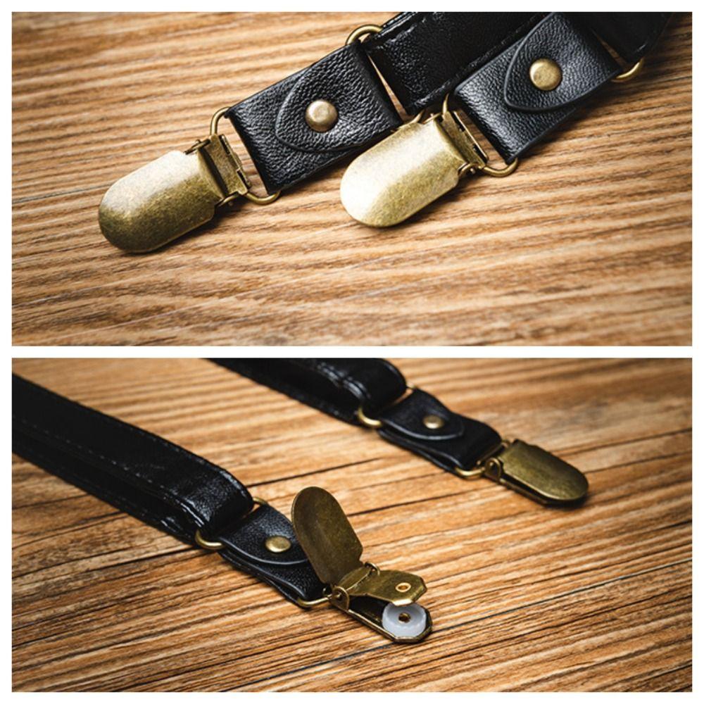 Retro Leather Suspenders Brown Suspender Clip Simple Suspenders for Men Suit