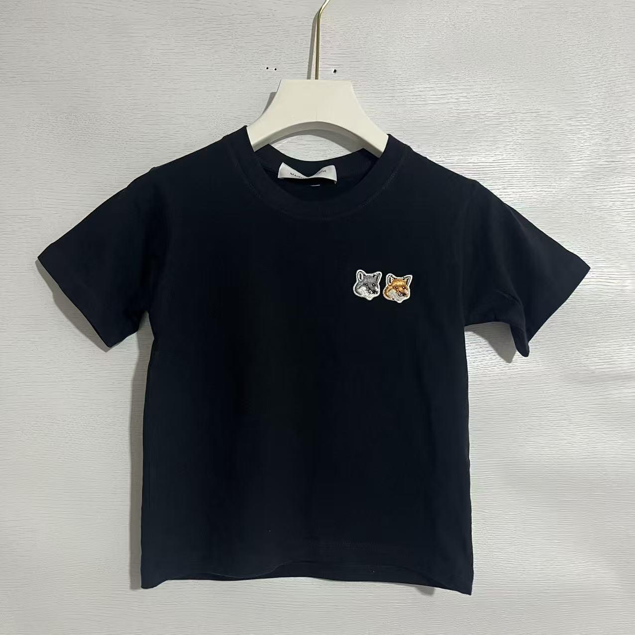 Модная хлопковая футболка в японско-корейском стиле СерыйЖелтый Двойной Логотип с Головой Лисы Унисекс Дети и Взрослые Круглый Вырез 150cm Size M чёрный 1530₽