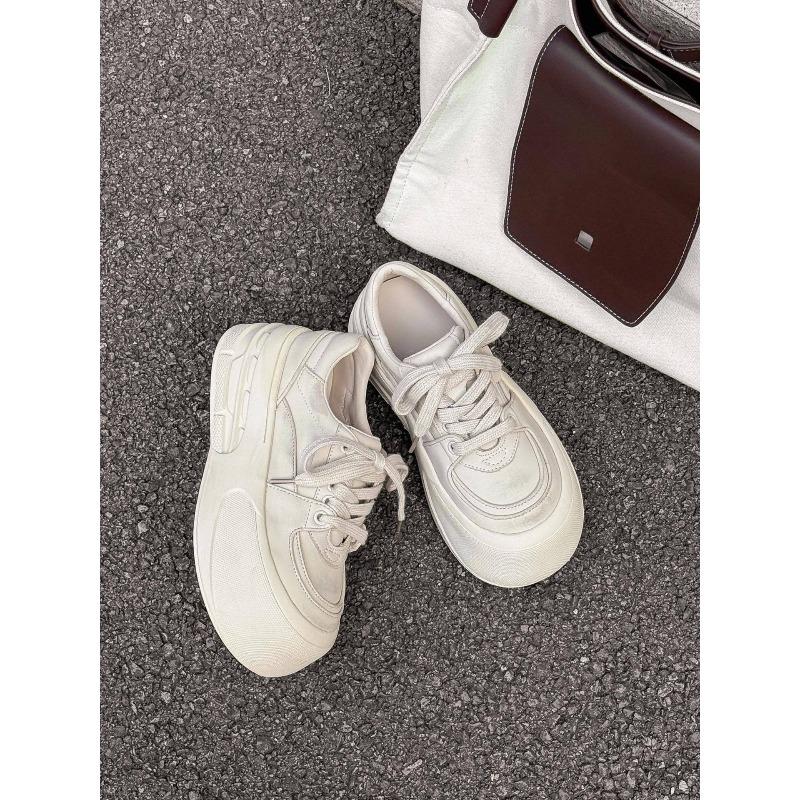 Leather Thick-soled Ugly Cute Little White Shoes Women's New Small Man Height Increase Casual Versatile Big Head Board Shoes Bread Shoes