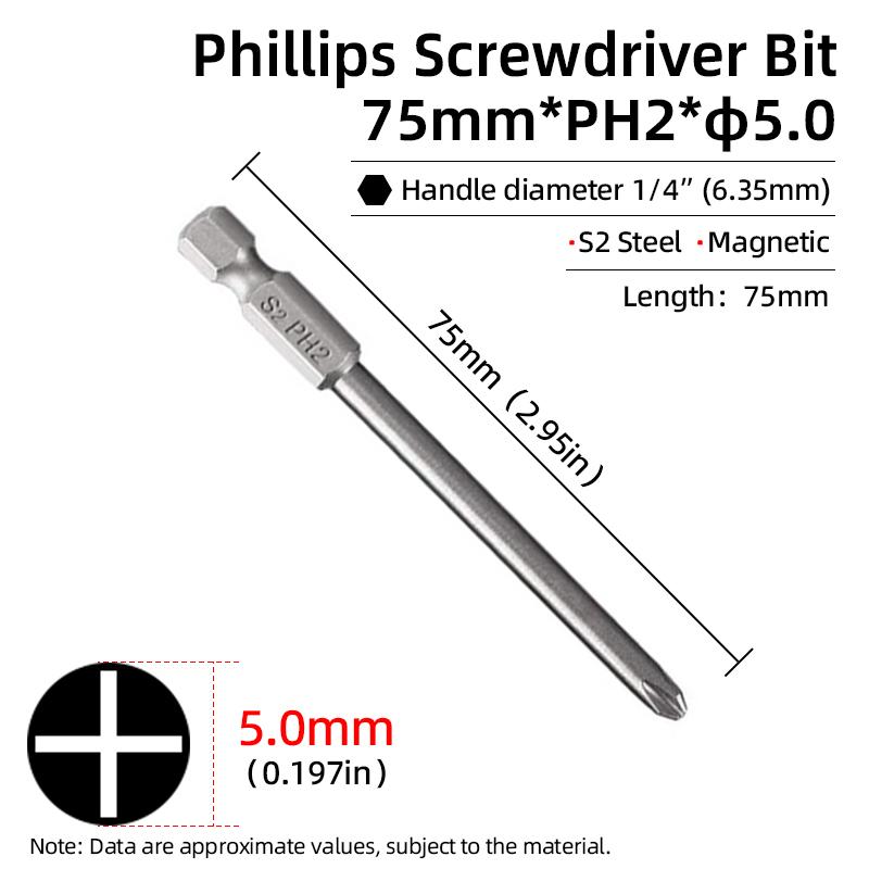 1PC Phillips-Schraubendreher-Bits Kreuzkopf Magnetische Schraubendreher PH00 PH1 PH2 S2 Legierter Stahl Sechskantschaft Handwerkzeuge 50/75/100/150mm