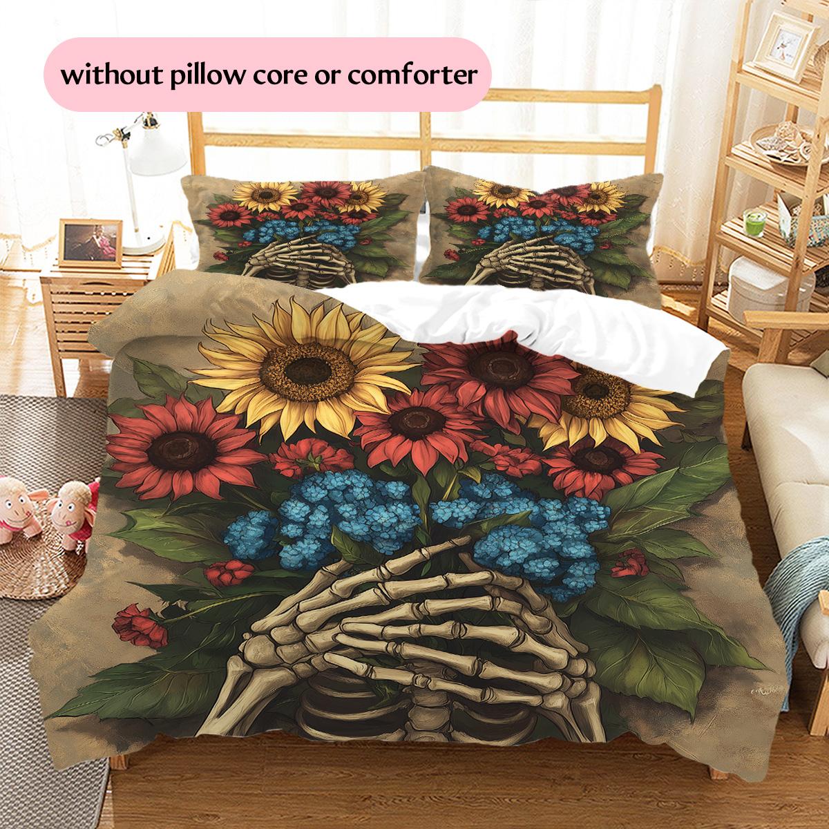 

Sunflower and Skull Pattern Bedding Quilt Set Home Decoration Gift (1 * duvet cover + 2 * pillowcase, without core) 135x200cm