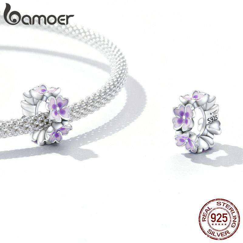 BAMOER 925 Silver Clasp CZ pave Clip Charms Daisy Beads Stopper Safety Chain fit Charm Bracelet Jewelry Clip