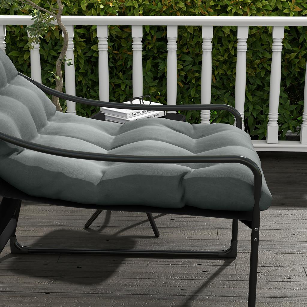 Outdoor Lounger, thick padding, rust-resistant steel frame, 62W x 110D x 88H cm, Grey/Black