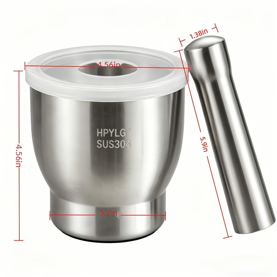 3 Pc 304 Stainless Steel Garlic Press Mortar with Lid Manual Grinder for Home Garlic Paste and Medicine Grinding
