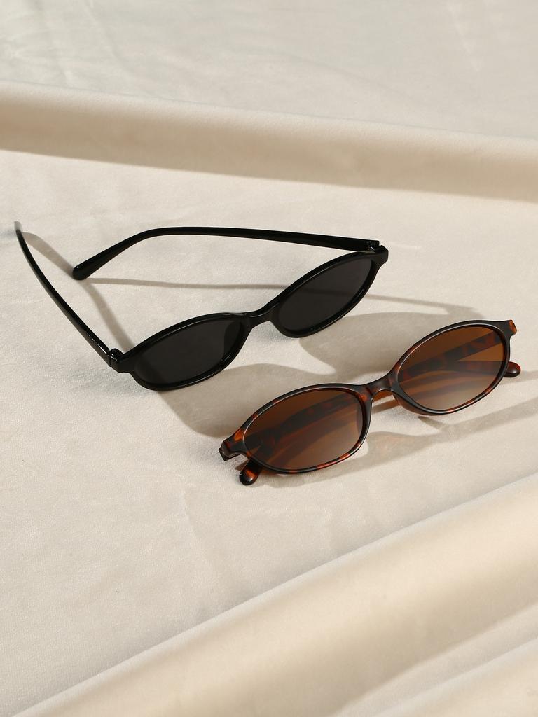 2Pcs Classic Fashionable Oval Small Frame Combination Glasses Trendyy Fashion High-End Decorative Glasses