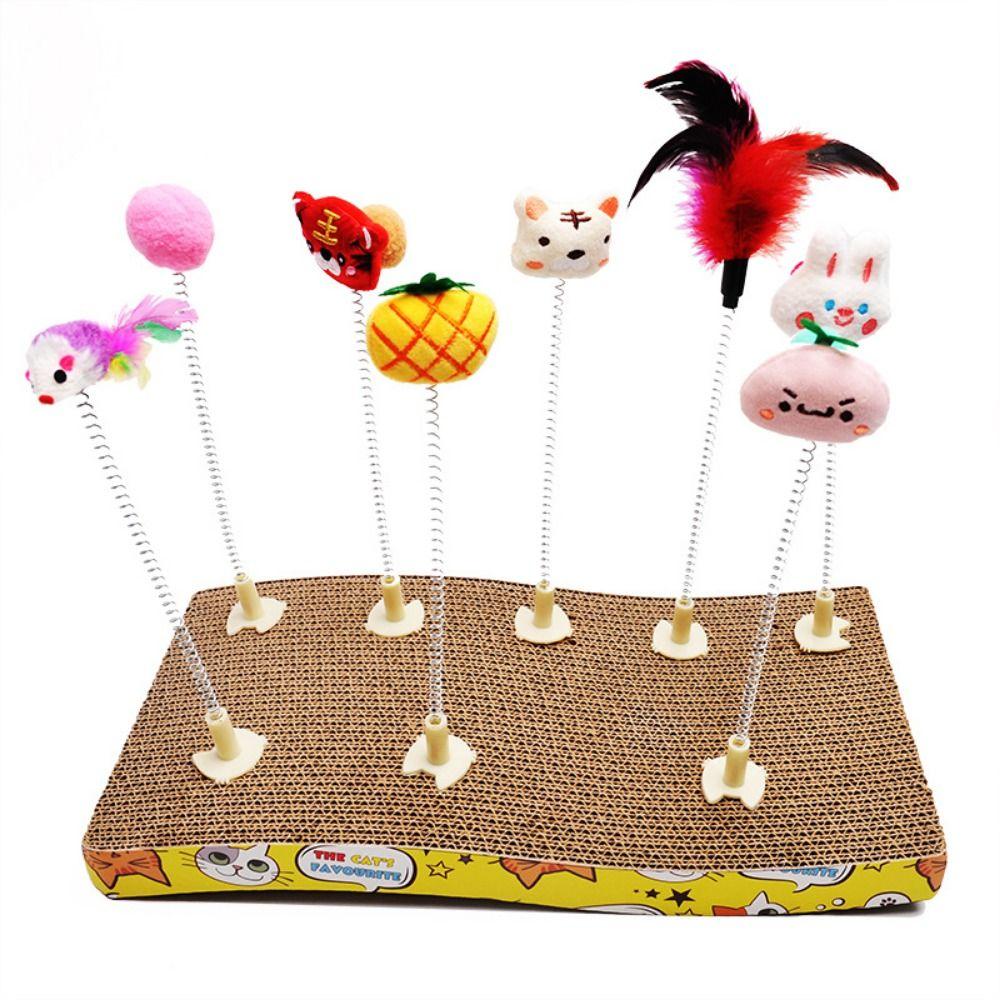 Scratch Board Mouse Tiger Cartoon Feather Rod Cat Spring Toy Cat Teaser Stick Cat Catcher Teaser