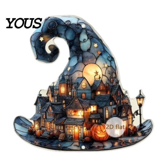 Acrylic Decoration with Bell Halloween 2D Chain, Bell, Stained Glass Ghost Bat Spooky Home Decorations Pumpkin Suncatcher Decor, Window Wall