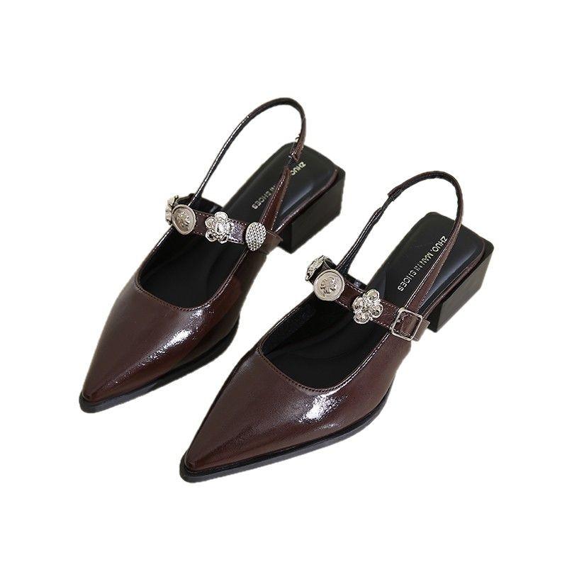 Fashion Hot Selling 2025 New High Quality Leather Strap Heel Women's Retro Mary Jane Shoes Black Metal Buckle Pump Fashion Women's Shoes