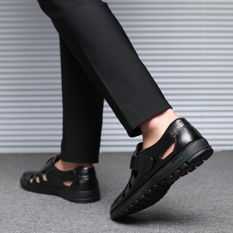 Fashion Men's Leather Sandals Hollow Out Breathable Summer Sandals Business Casual Work Shoes for Men Non Slip Beach Sandalias Size 48